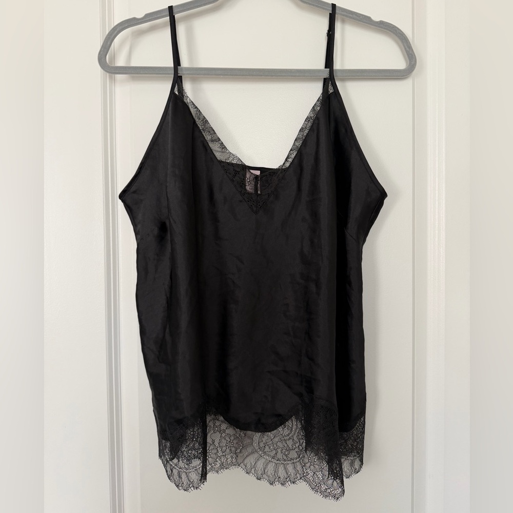 Victoria's Secret Black Satin Lace-Trim Camisole